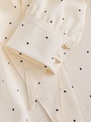Крем/Қара нүктелі полка - Overhead Tie Neck Long Sleeve Blouse - 7суретінің 7 суреті