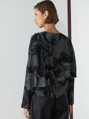 Navy Horse Print Long Sleeved Cape Top - Image 5 of 9