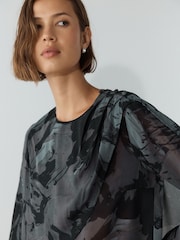 Navy Horse Print Long Sleeved Cape Top - Image 6 of 9