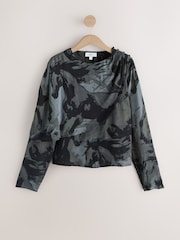Navy Horse Print Long Sleeved Cape Top - Image 7 of 9
