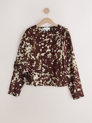 Chocolate Brown Animal Long Sleeved Cape Top - Image 1 of 3