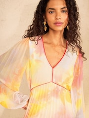 Love & Roses Orange Ombre Petite Chiffon Pleated Midi Dress - Image 2 of 5