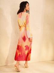 Love & Roses Orange Ombre Petite Chiffon Pleated Midi Dress - Image 4 of 5