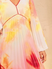 Love & Roses Orange Ombre Petite Chiffon Pleated Midi Dress - Image 5 of 5