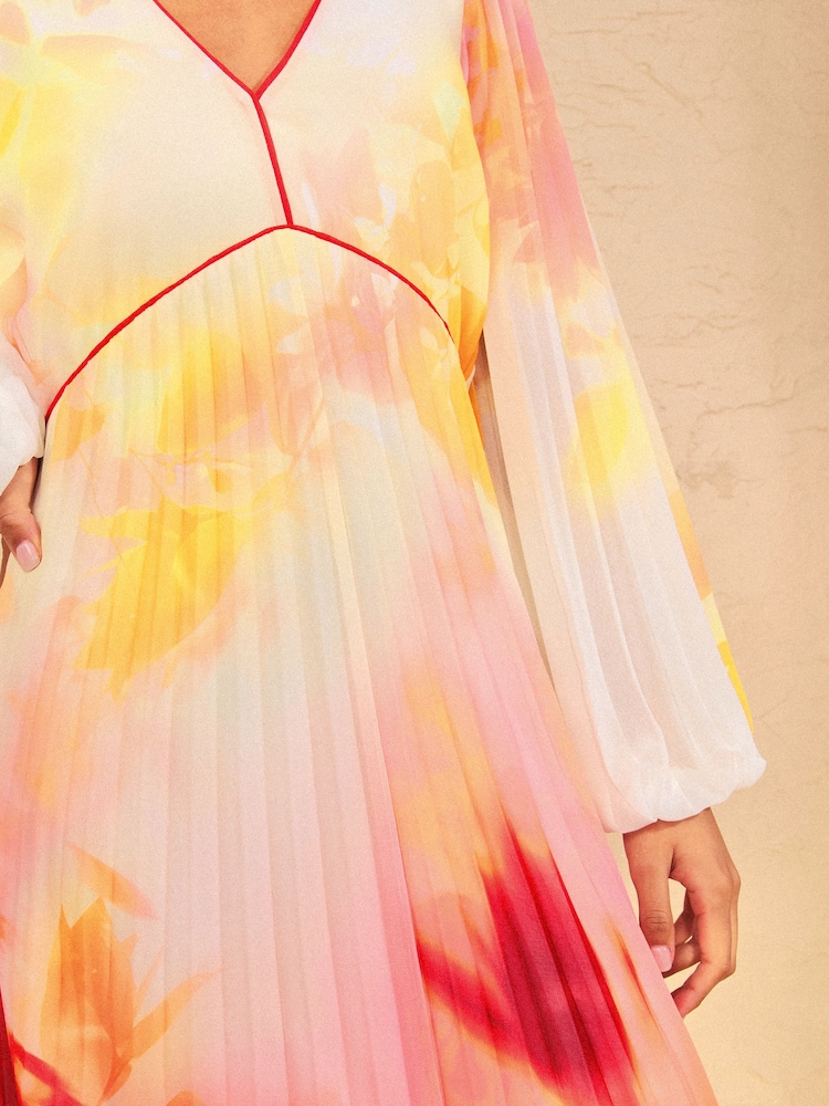 Love & Roses Orange Ombre Petite Chiffon Pleated Midi Dress - Image 5 of 5