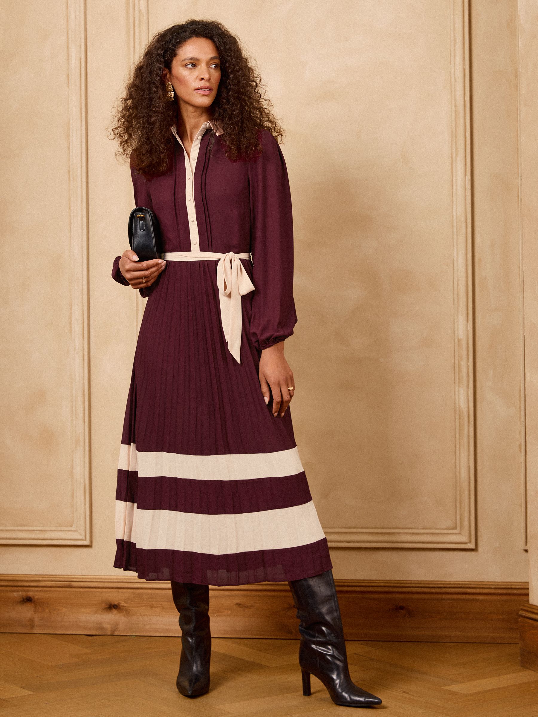 Buy Love & Roses Burgundy Red Petite Colourblock Pleated Belted
