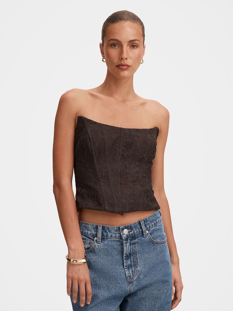 Forever New Brown Lara Lace Corset Top - Image 1 of 5