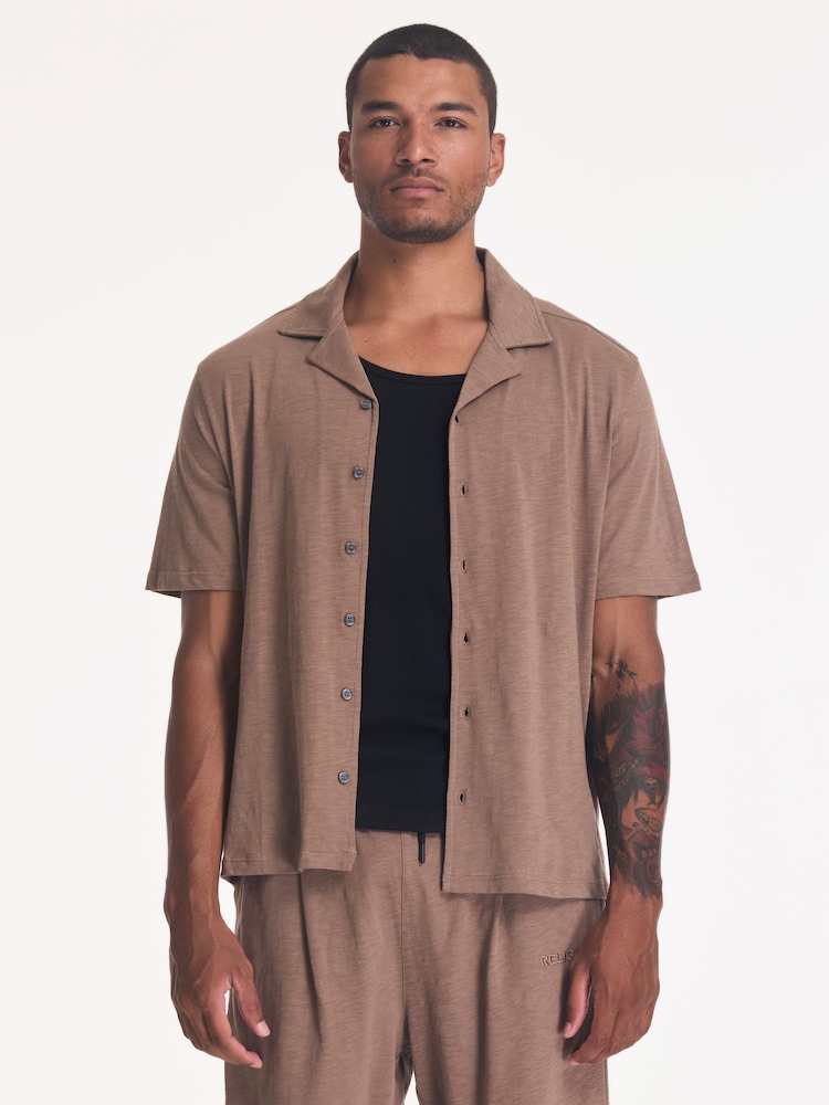 Religion Brown Slub Shirt - Image 1 of 4