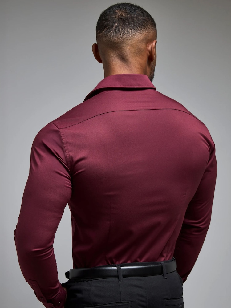 red fitted dress shirt Non-Iron Cotton Solid Dress Shirt With Contrast Trim