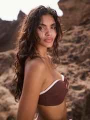 Mint Velvet Chocolate Brown Tipped Bandeau Bikini Top - Image 2 of 3