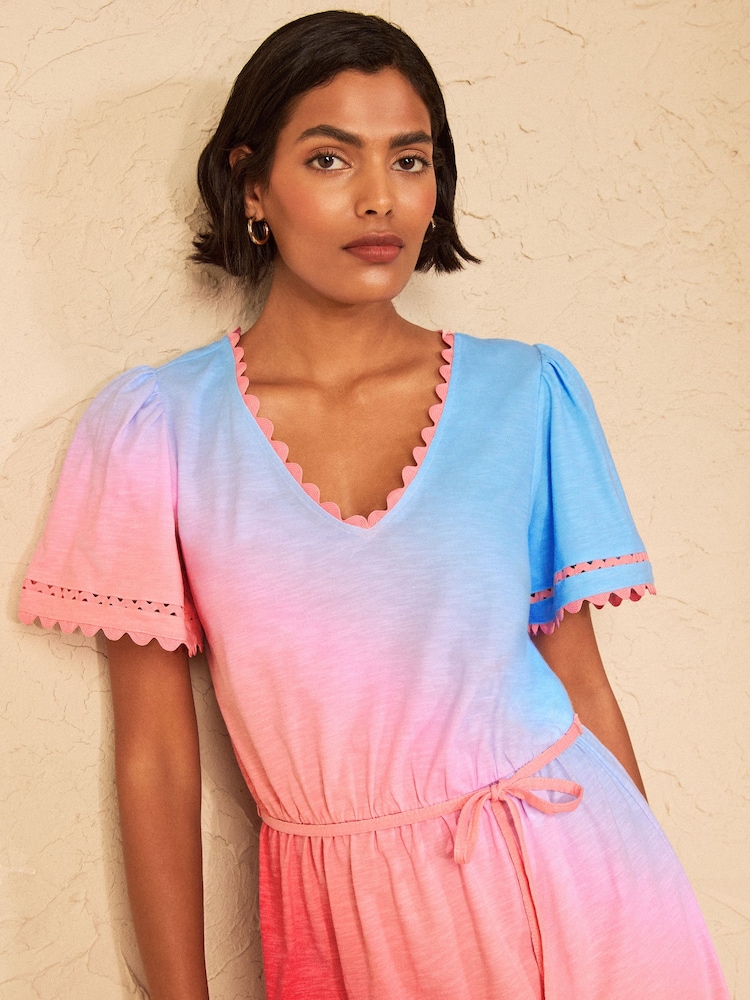 Love & Roses Pink Ombre V-Neck Scallop Jersey Mini Dress - Image 2 of 4 Love & Roses Pink Ombre V-Neck Scallop Jersey Mini Dress - Image 2 of 4
