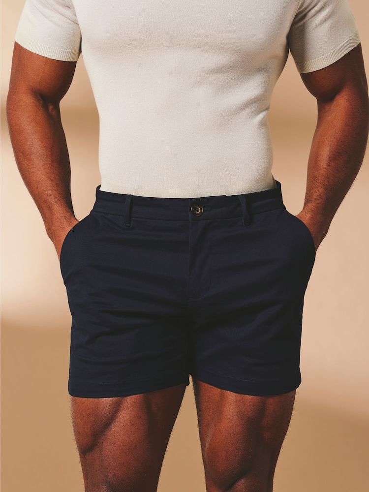 Tailored Athlete Blue Muscle Fit Chino Shorts - Image 1 of 6 Tailored Athlete Blue Muscle Fit Chino Shorts - Image 1 of 6