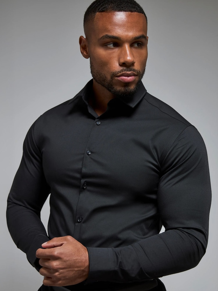 Tailored Athlete Black Muscle Fit Dress Shirt - Image 1 of 7 Tailored Athlete Black Muscle Fit Dress Shirt - Image 1 of 7