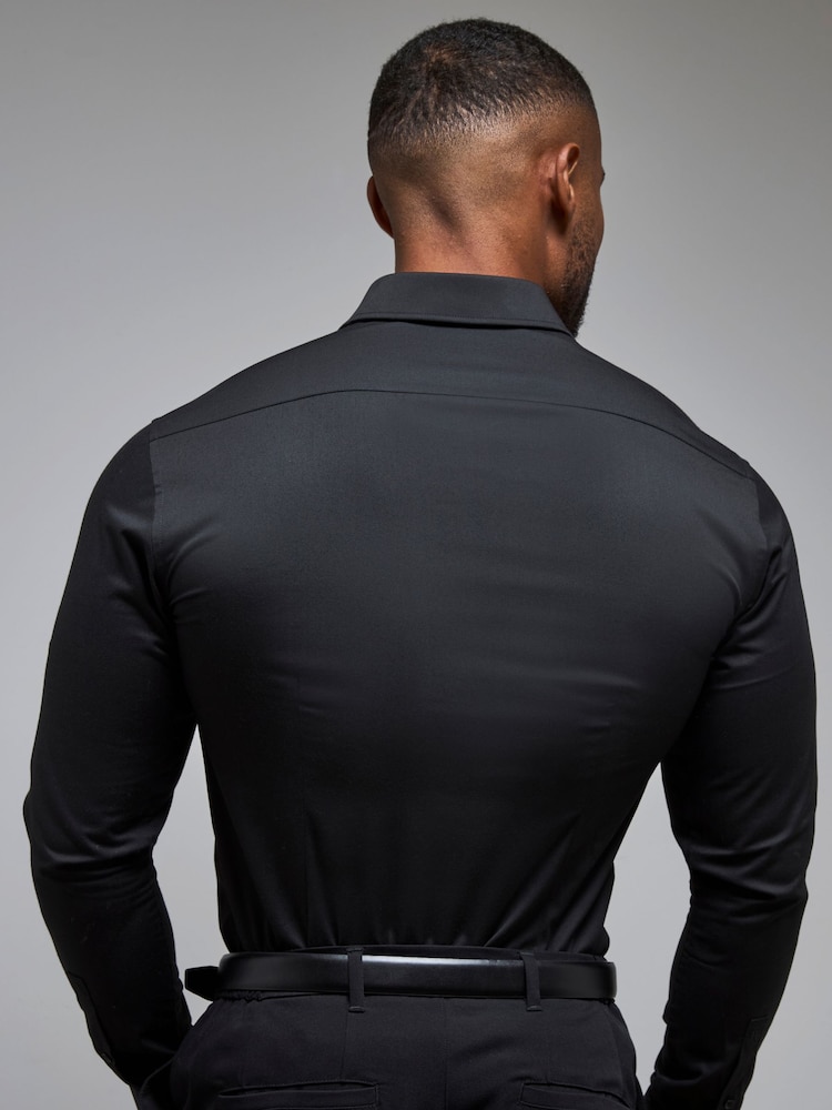 Tailored Athlete Black Muscle Fit Dress Shirt - Image 2 of 7 Tailored Athlete Black Muscle Fit Dress Shirt - Image 2 of 7