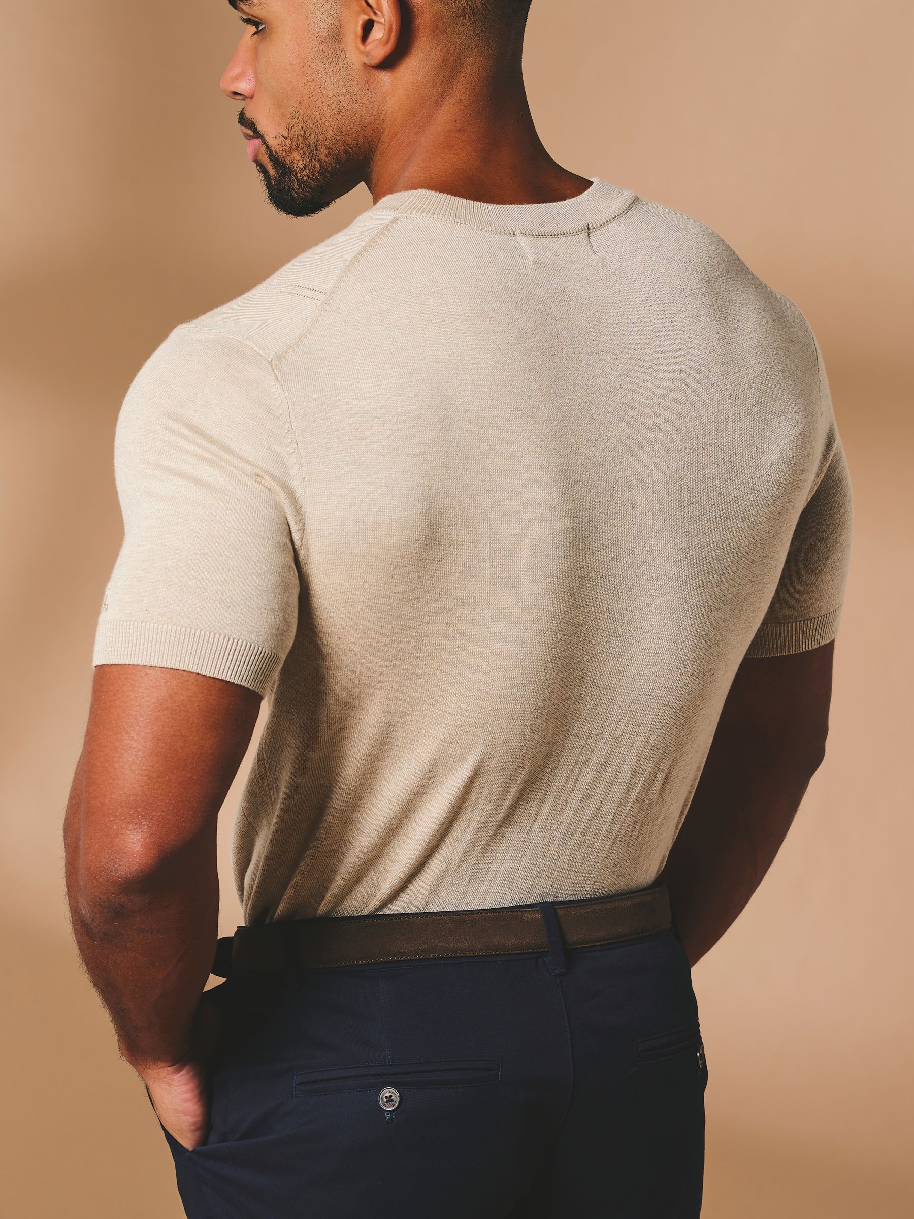 Buy Tailored Athlete Stone Muscle Fit Vertical Stripe Knitted T