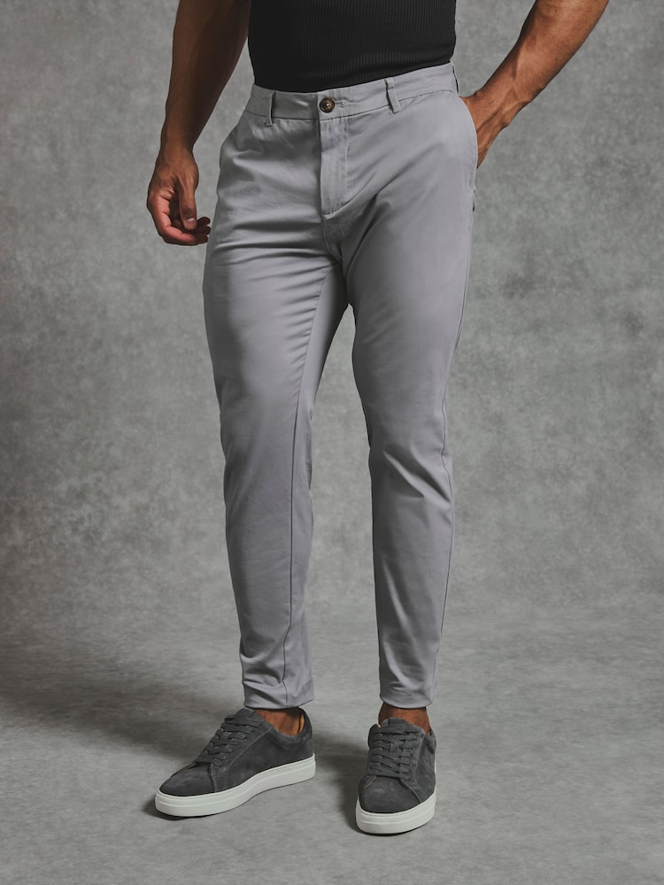 Tailored Athlete Grey Muscle Fit Chino Trousers - Image 1 of 6