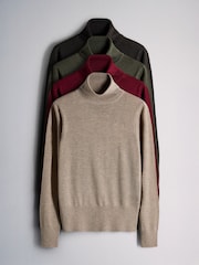 The Set 3 Pack Roll Neck Jumpers With Wool Forest Green  Syrah/Red Ganache/Brown Goat/Beige - Image 2 of 13