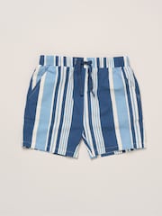 Little Gent Blue Woven Shirt Stripe Shorts And Fedora Hat - Image 4 of 6