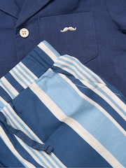 Little Gent Blue Woven Shirt Stripe Shorts And Fedora Hat - Image 6 of 6
