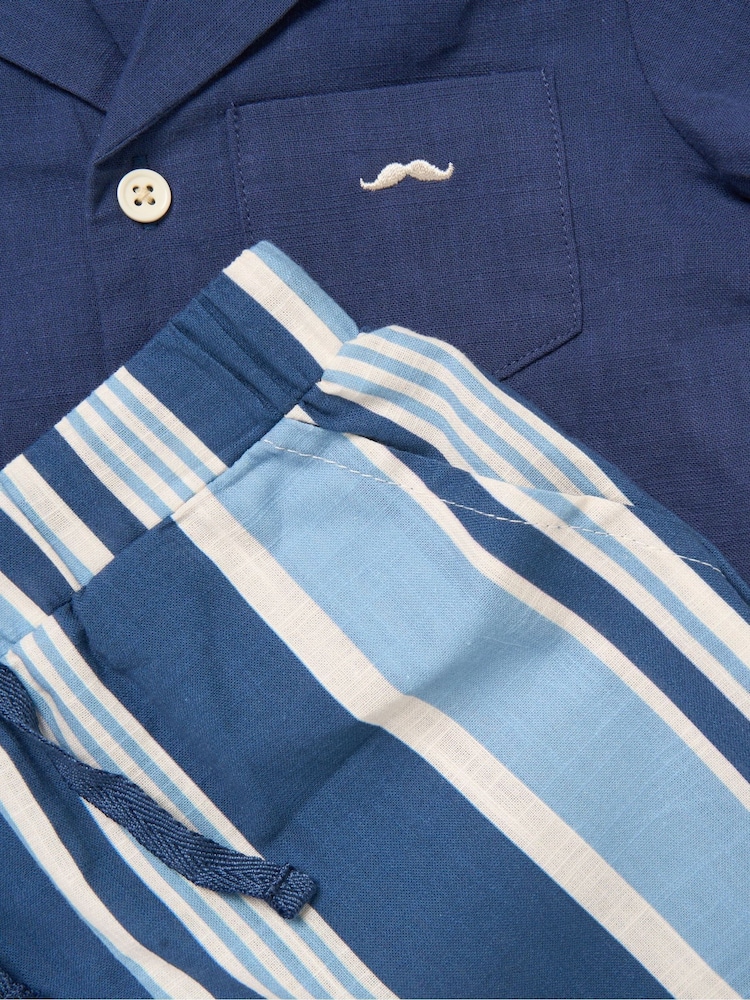 Little Gent Blue Woven Shirt Stripe Shorts And Fedora Hat - Image 6 of 6 Little Gent Blue Woven Shirt Stripe Shorts And Fedora Hat - Image 6 of 6