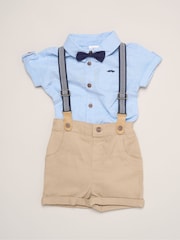 Little Gent Blue Mock Shirt Bodysuit Shorts And Bowtie Outfit Set - Image 1 of 5