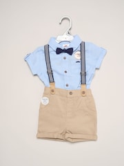 Little Gent Blue Mock Shirt Bodysuit Shorts And Bowtie Outfit Set - Image 2 of 5
