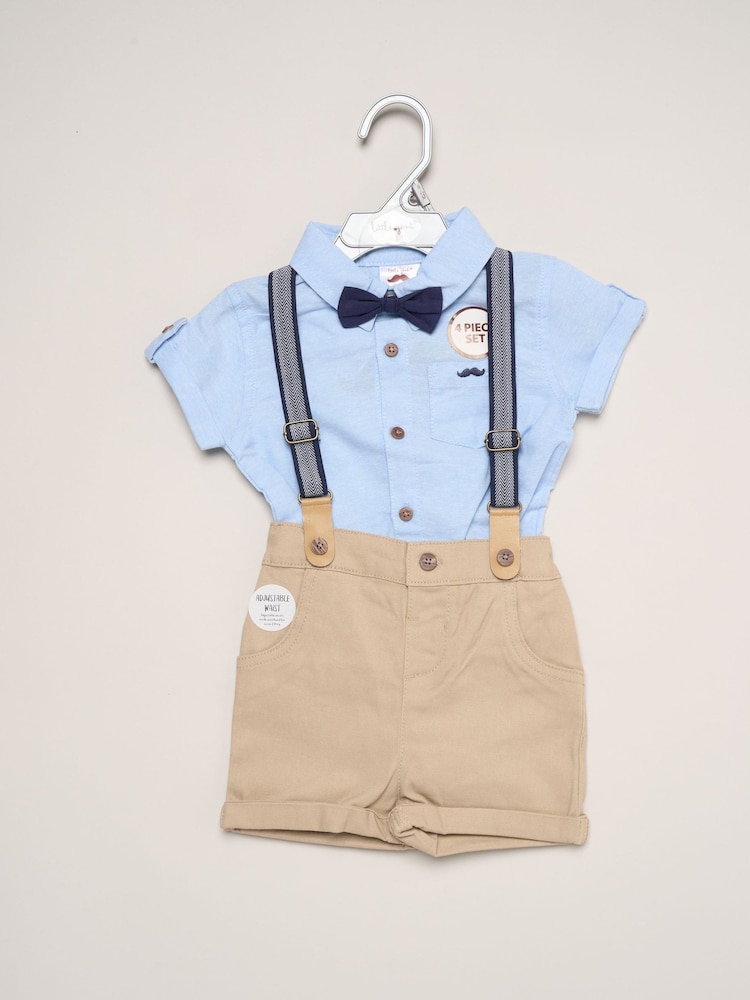 Little Gent Blue Mock Shirt Bodysuit Shorts And Bowtie Outfit Set - Image 2 of 5