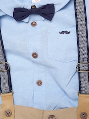 Little Gent Blue Mock Shirt Bodysuit Shorts And Bowtie Outfit Set - Image 3 of 5