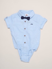 Little Gent Blue Mock Shirt Bodysuit Shorts And Bowtie Outfit Set - Image 5 of 5