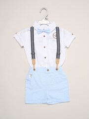 Little Gent Blue Mock Shirt Bodysuit Shorts And Bowtie Outfit Set - Image 1 of 5