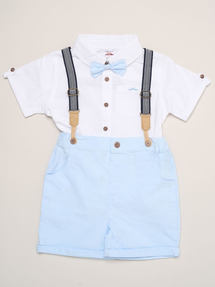 Little Gent Blue Mock Shirt Bodysuit Shorts And Bowtie Outfit Set - Image 2 of 5