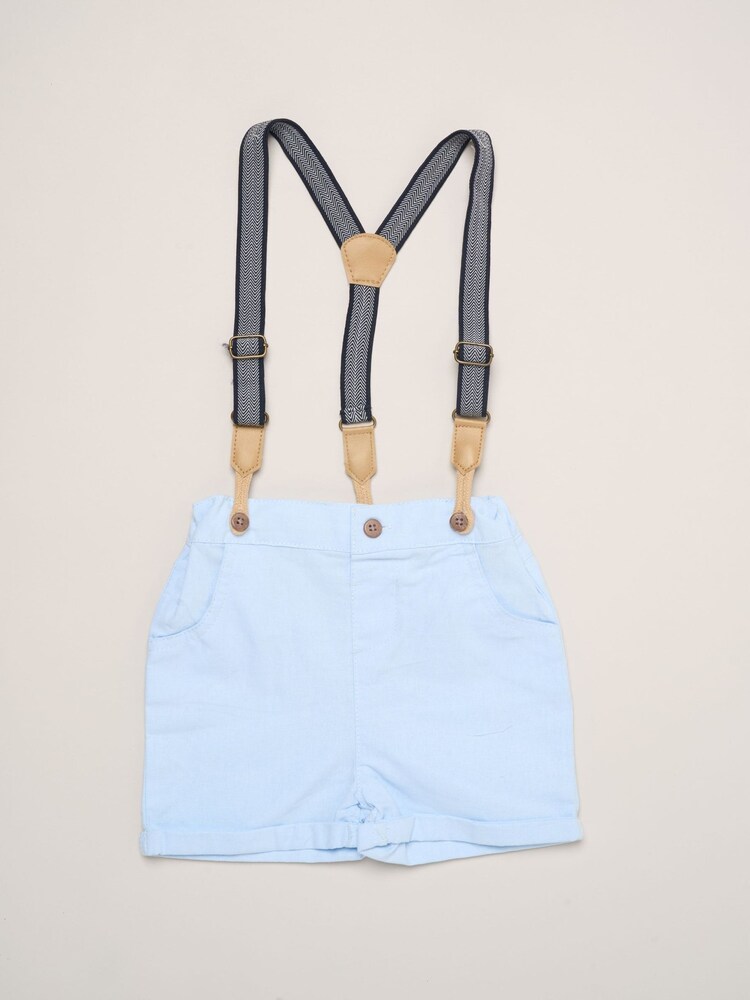 Little Gent Blue Mock Shirt Bodysuit Shorts And Bowtie Outfit Set - Image 5 of 5