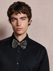 Black Cotton Rich Pleated Front Smart Shirt and Gold Lurex Bow Tie Set - Image 1 of 6