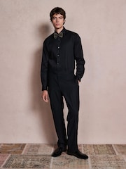Black Cotton Rich Pleated Front Smart Shirt and Gold Lurex Bow Tie Set - Image 2 of 6