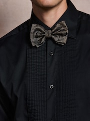 Black Cotton Rich Pleated Front Smart Shirt and Gold Lurex Bow Tie Set - Image 5 of 6