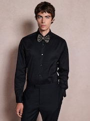 Black Cotton Rich Pleated Front Smart Shirt and Gold Lurex Bow Tie Set - Image 6 of 6