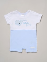Rock-A-Bye Baby Boutique Blue Whale Printed Romper And Reversible Hat Outfit Set - Image 3 of 4