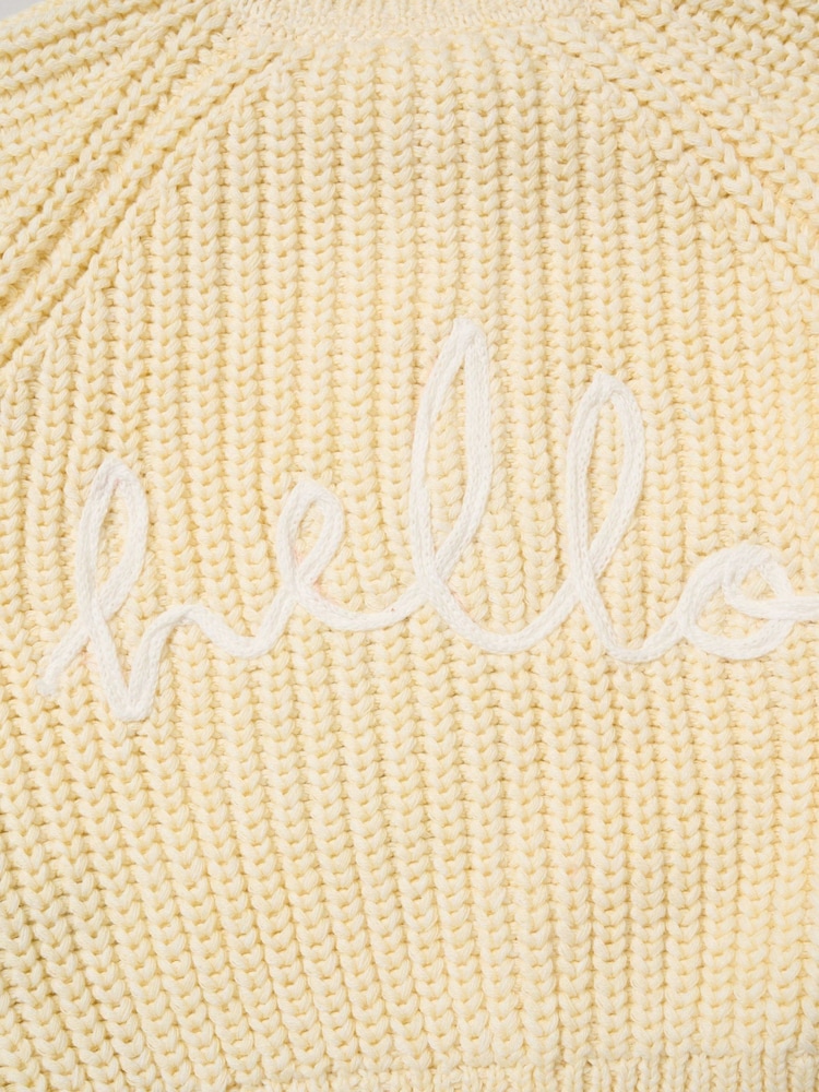 Rock-A-Bye Baby Boutique Yellow Born In 2026 Embroidered Knitted Cardigan - Image 3 of 3