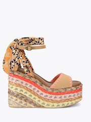 Kurt Geiger London Yellow Chelsea Scarf Wedge Sandals - Image 1 of 4