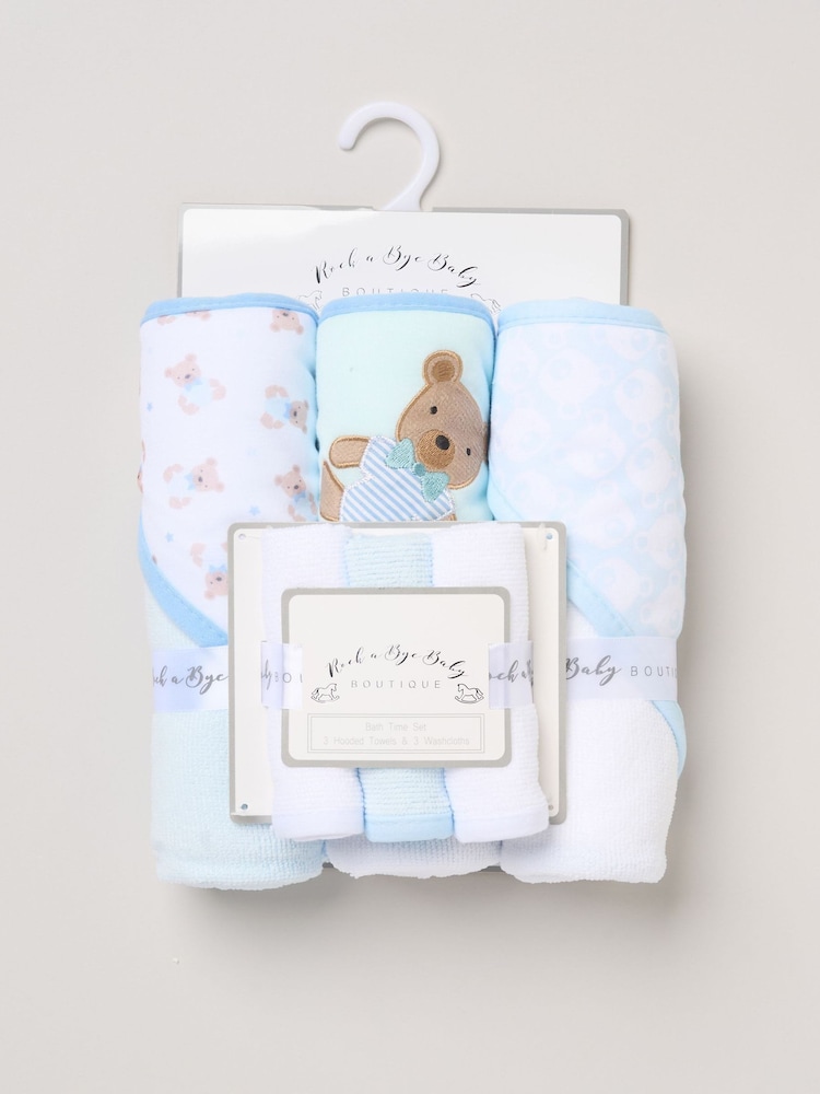 Rock-A-Bye Baby Boutique Hooded Blue Towels and Wash Cloth Set 3 Pack - Image 1 of 3