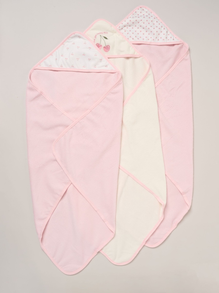 Rock-A-Bye Baby Boutique Cherry Pink Hooded Towels And Wash Cloth Set 3 Pack - Image 1 of 3 Rock-A-Bye Baby Boutique Cherry Pink Hooded Towels And Wash Cloth Set 3 Pack - Image 1 of 3