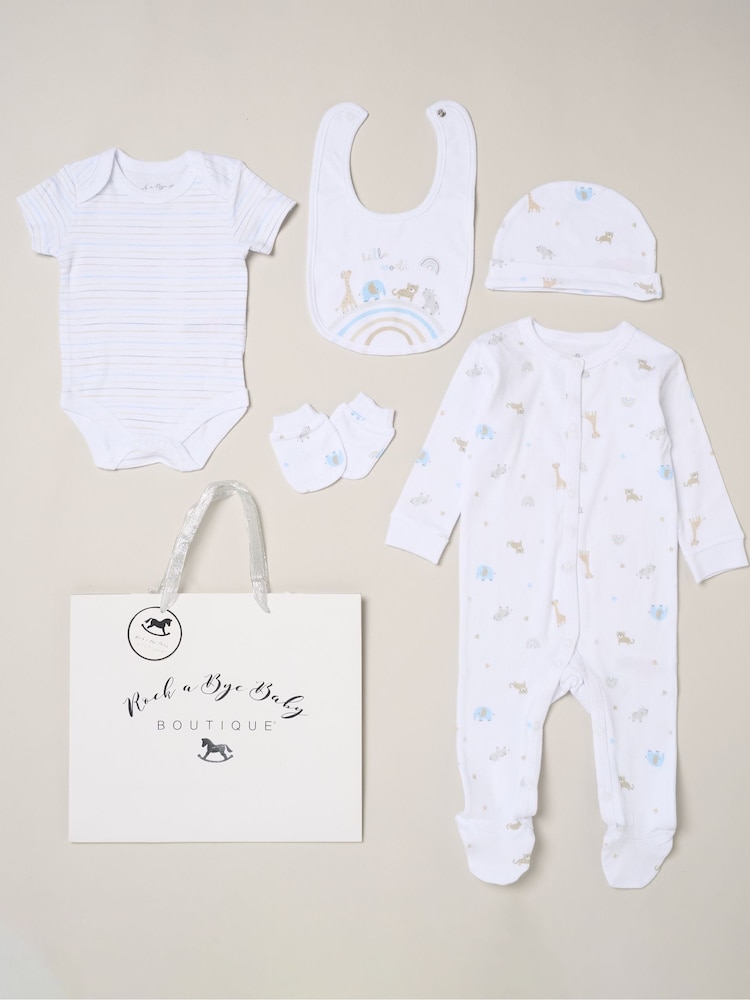 Rock-A-Bye Baby Boutique Rainbow White All-In-One Baby Gift Set 5 Piece - Image 1 of 6