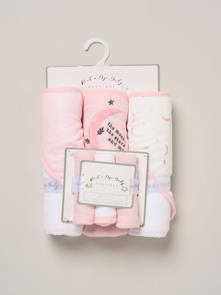 Rock-A-Bye Baby Boutique Baby Pink Hooded Towels And Wash Cloth Set 3 Pack - Image 3 of 3 Rock-A-Bye Baby Boutique Baby Pink Hooded Towels And Wash Cloth Set 3 Pack - Image 3 of 3