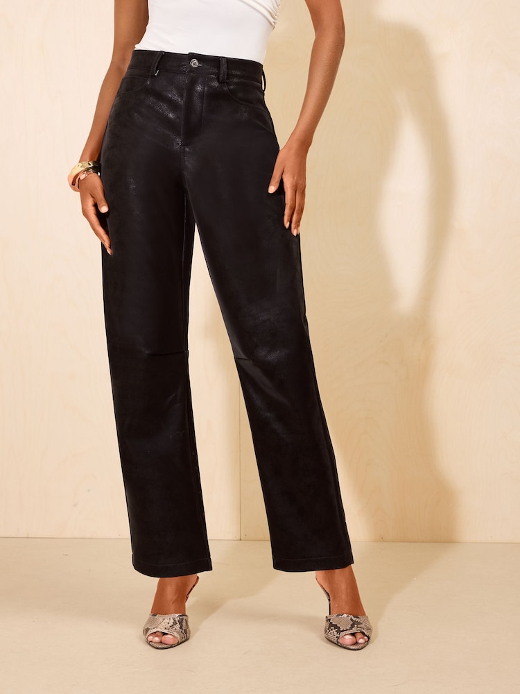 Friends Like These Faux Leather PU Barrel Leg Trousers - Image 2 de 5