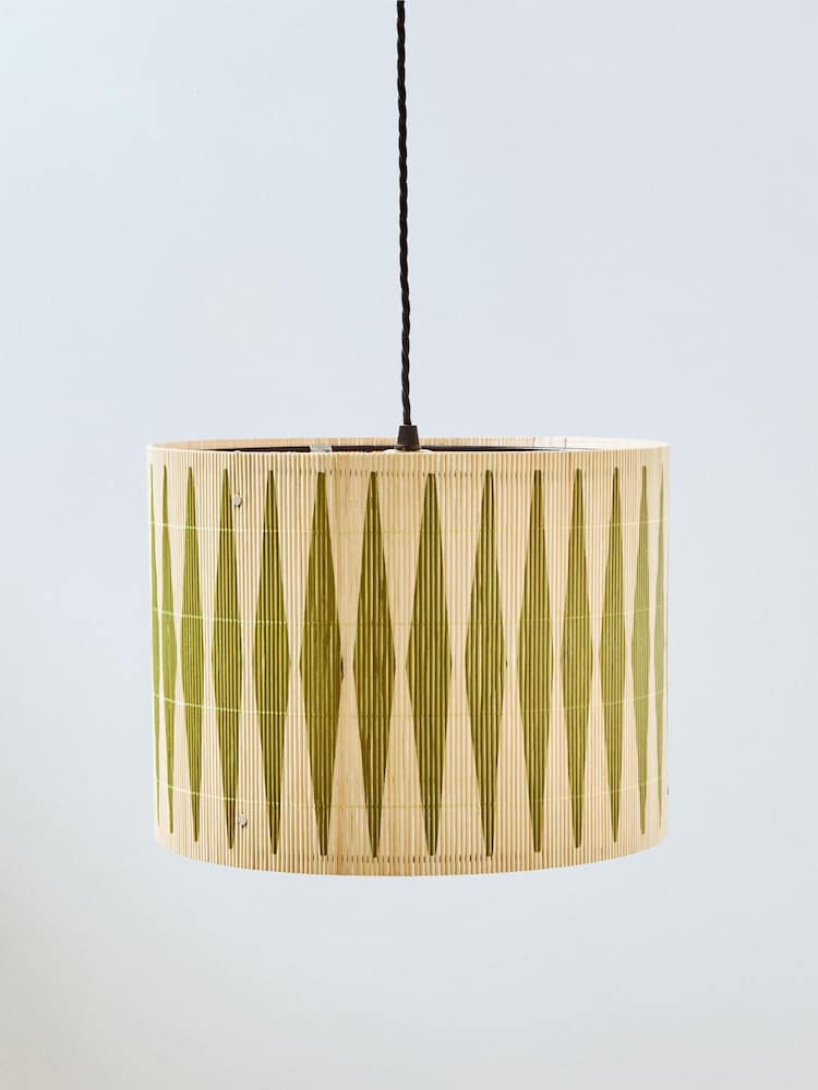 Oliver Bonas Green Ena Diamond Bamboo Pendant Lamp Shade - Image 1 of 4