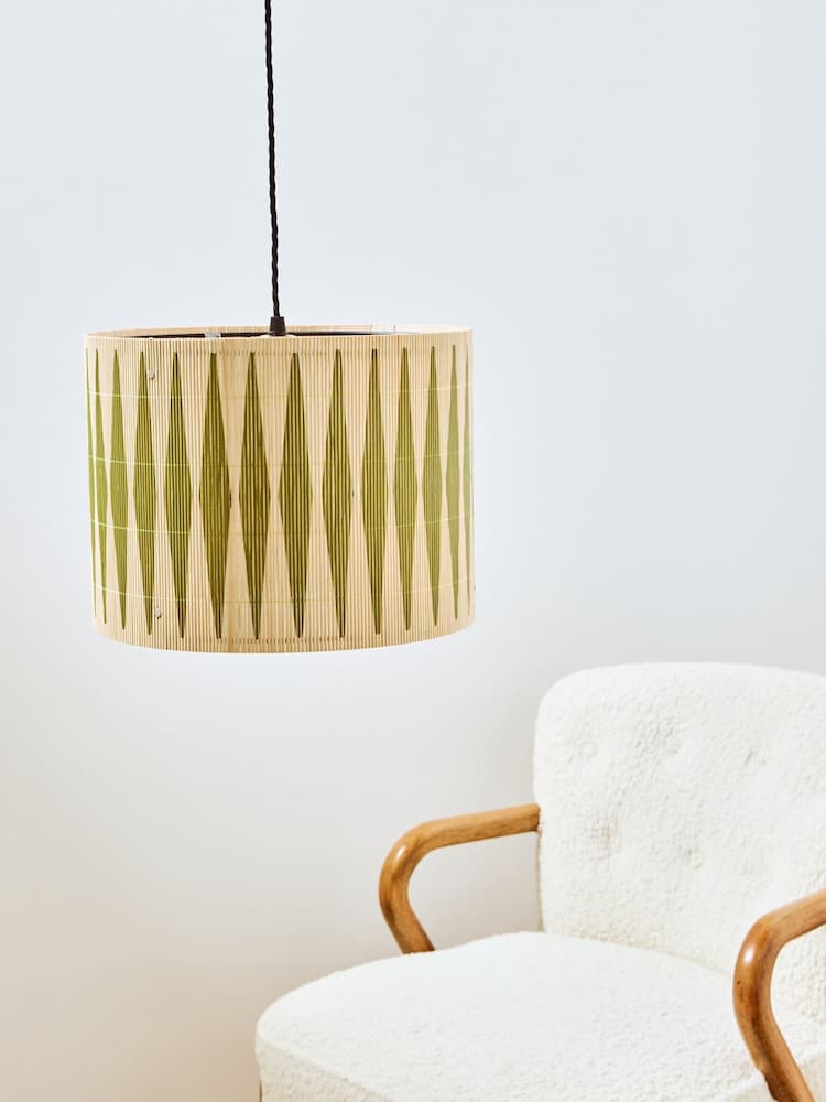 Oliver Bonas Green Ena Diamond Bamboo Pendant Lamp Shade - Image 2 of 4