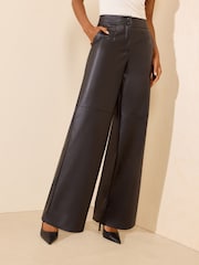 Friends Like These Black Faux Leather Tailored Wide Leg Trousers - Image 1 of 6