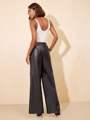 Friends Like These Black Faux Leather Tailored Wide Leg Trousers - Image 6 of 6
