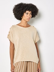 Apricot Natural Button Detail Knitted T-Shirt - Image 1 of 3