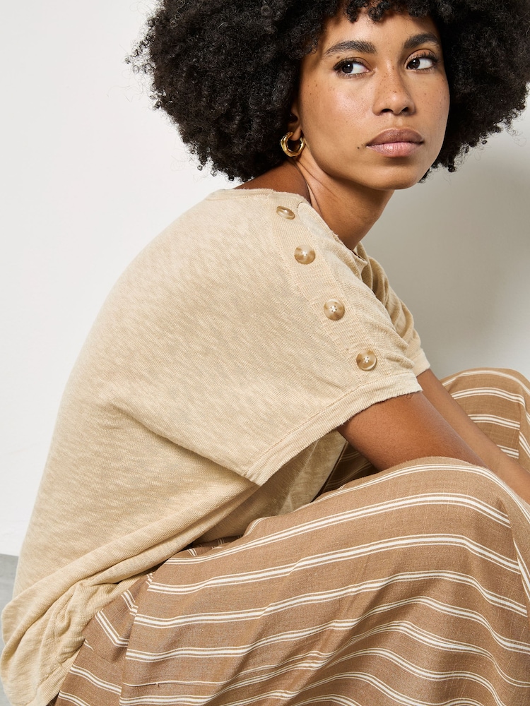 Apricot Natural Button Detail Knitted T-Shirt - Image 2 of 3 Apricot Natural Button Detail Knitted T-Shirt - Image 2 of 3